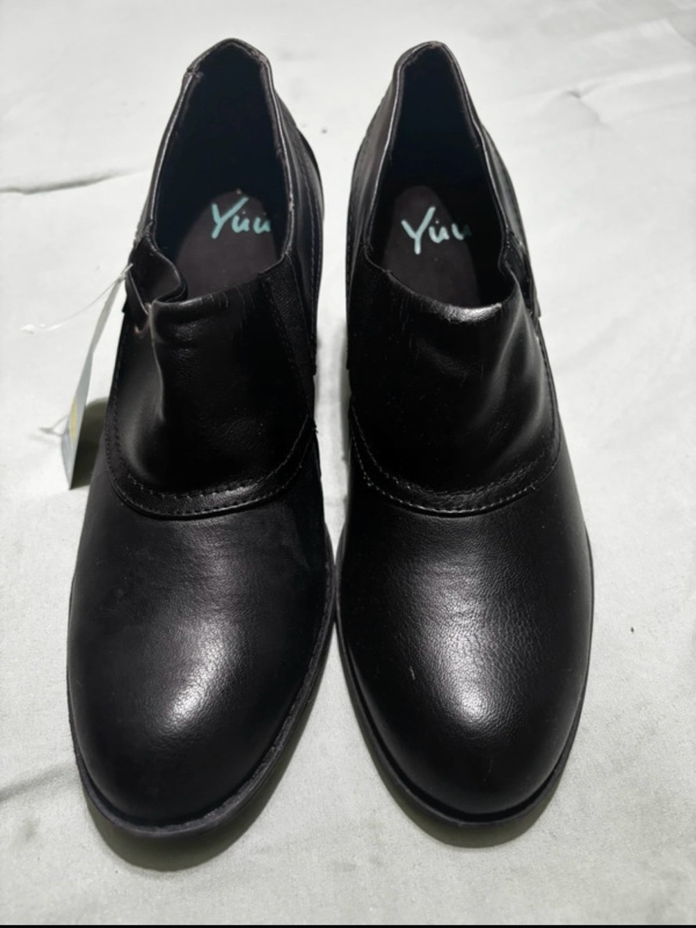 Yuu Black Leather Slip-On Ankle Booties size 10